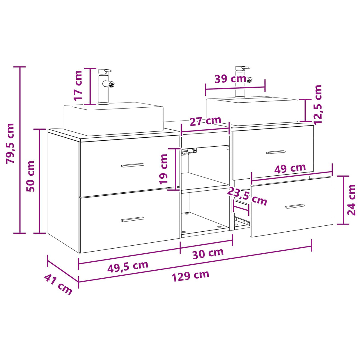 vidaXL Badkamerkast set 3 st Wit 49,5 x 41 x 62,5 cm Bewerkt hout