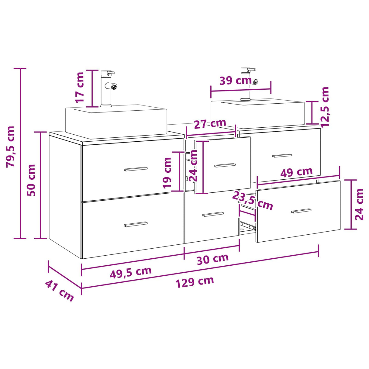 vidaXL Badkamerkast set 3 st Wit 49,5 x 41 x 62,5 cm Bewerkt hout