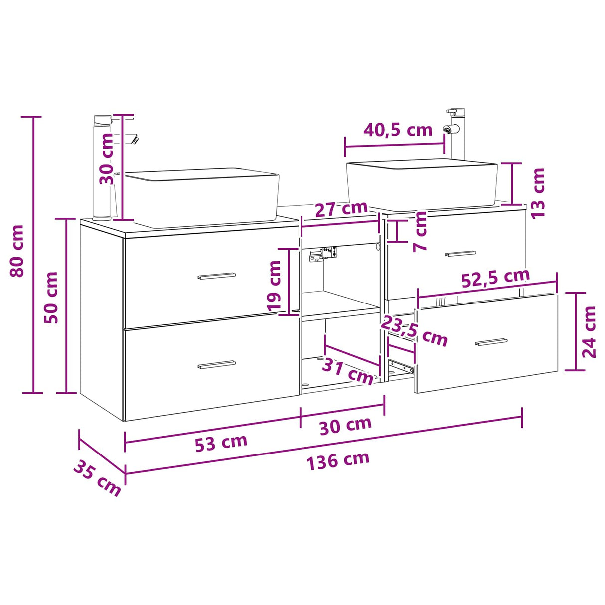vidaXL Badkamerkast set 3 st Wit 53 x 34,5 x 63 cm Bewerkt hout