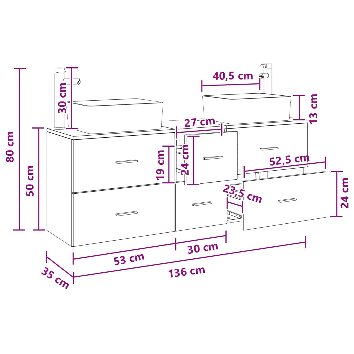vidaXL Badkamerkast set 3 st Wit 53 x 34,5 x 63 cm Bewerkt hout