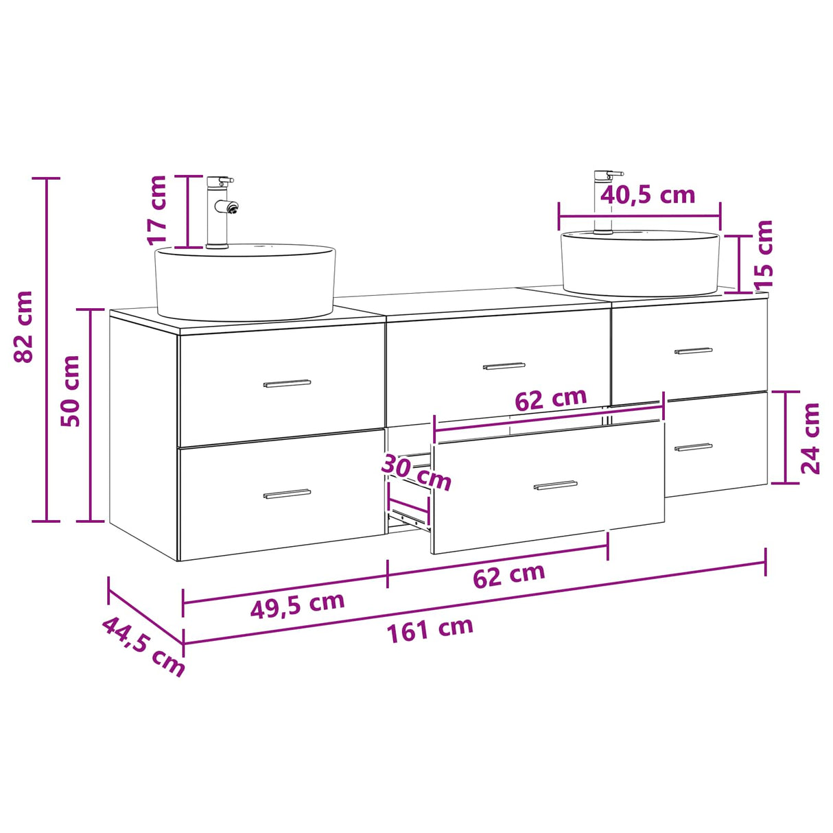 vidaXL Badkamerkast set 3 st Wit 62,5 x 44,5 x 50 cm Bewerkt hout
