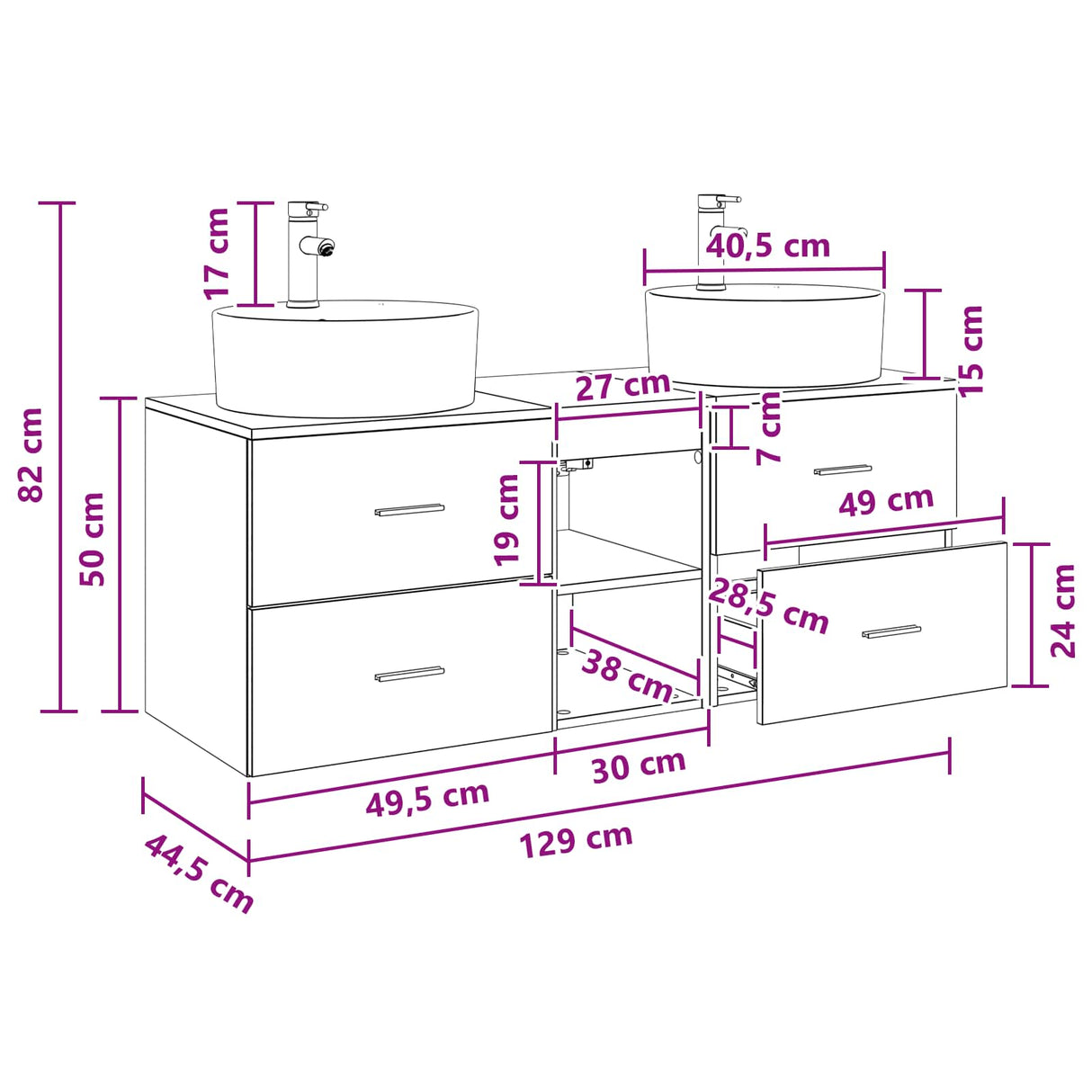 vidaXL Badkamerkast set 3 st Wit 49,5 x 44,5 x 65 cm Bewerkt hout