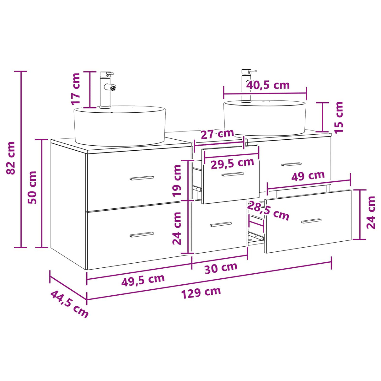 vidaXL Badkamermeubel Set 3 st Wit 49,5 x 44,5 x 65 cm Bewerkt hout