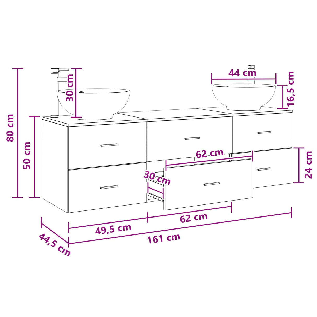 vidaXL Bathroom Furniture Set 3 pcs White 49.5 x 44.5 x 65 cm Engineered Wood