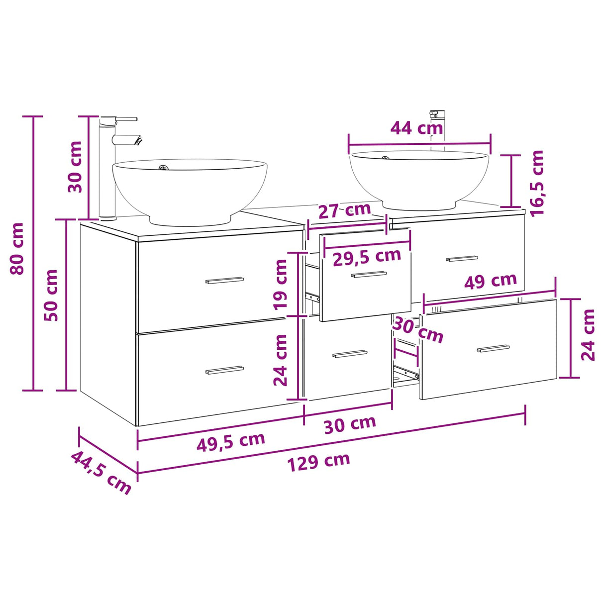 vidaXL Badkamermeubel Set 3 st Wit 49,5 x 44,5 x 65 cm Bewerkt hout