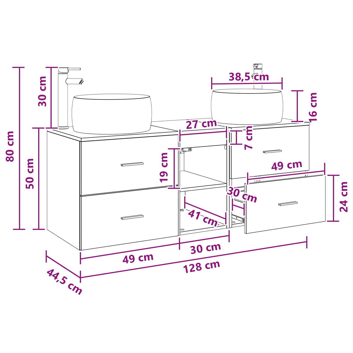 vidaXL Bathroom Furniture Set 3 pcs White 49.5 x 44.5 x 66 cm Engineered Wood