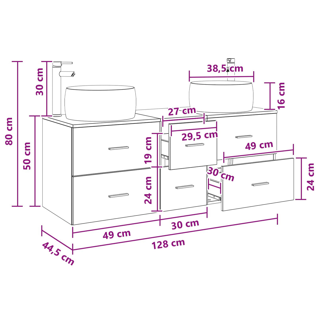 vidaXL Bathroom Furniture Set 3 pcs White 49.5 x 44.5 x 66 cm Engineered Wood