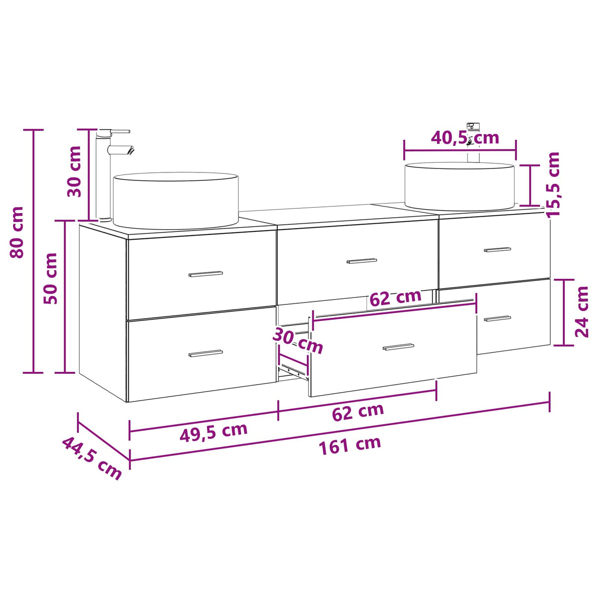 vidaXL Badkamermeubel Set 3 st Wit 49,5 x 44,5 x 65,5 cm Bewerkt hout