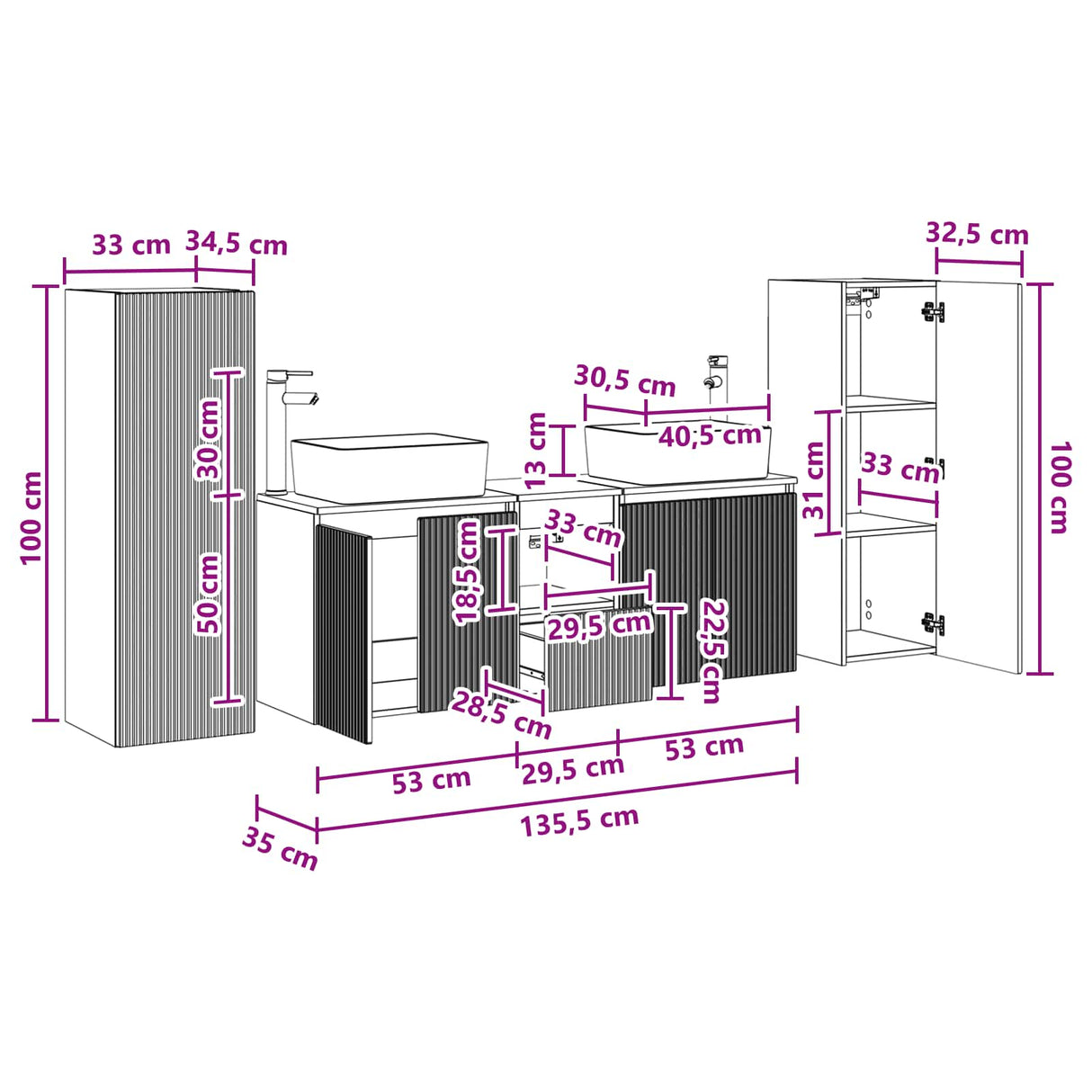 vidaXL Bathroom Furniture Set 5 pcs White 33 x 34.5 x 100 cm Engineered Wood