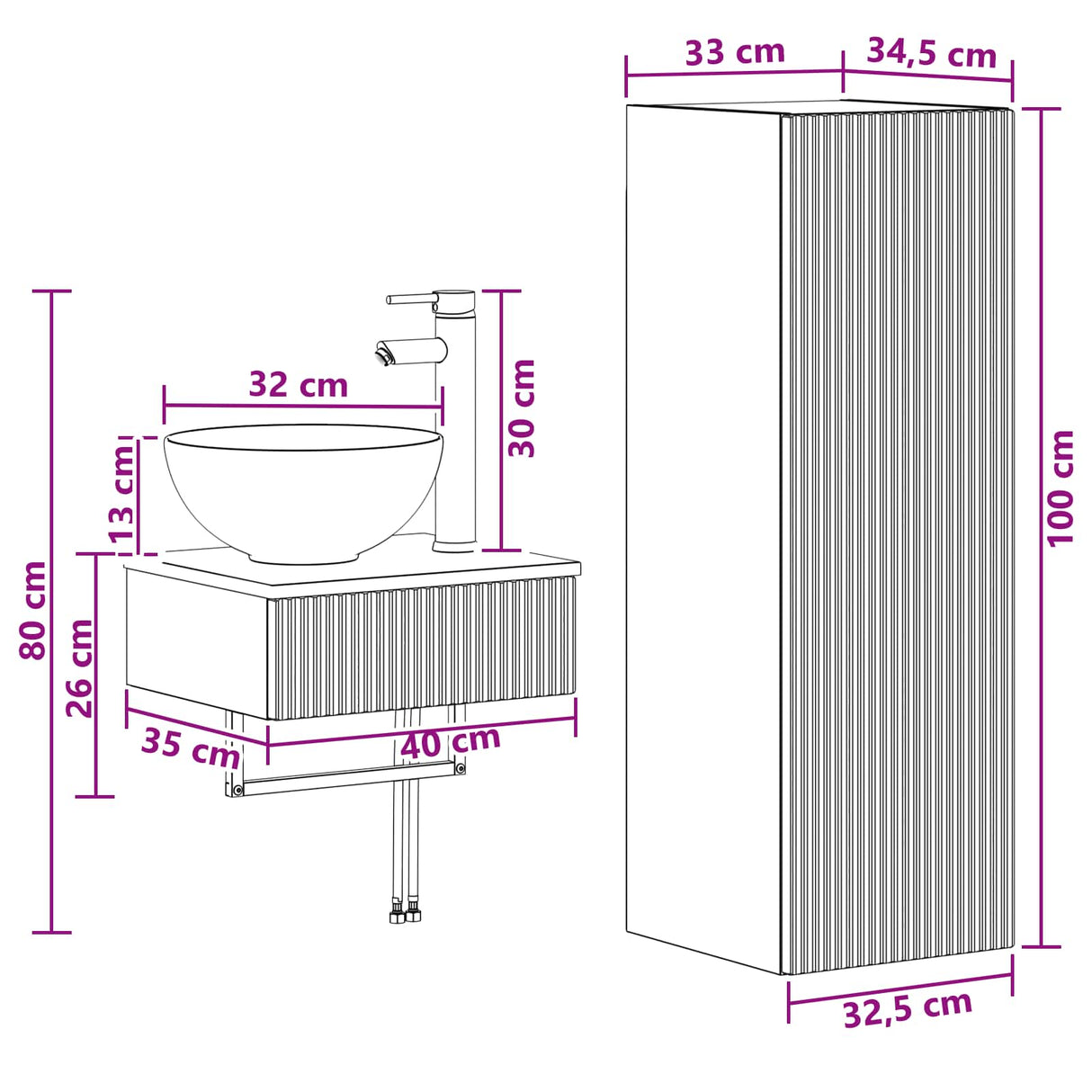 vidaXL Badkamermeubel Set 2 st Wit 33 x 34,5 x 100 cm Bewerkt hout