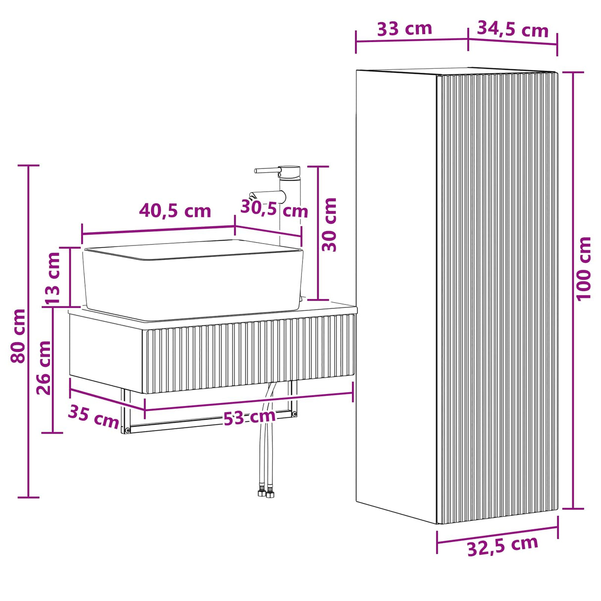 vidaXL Badkamermeubel Set 2 st Wit 33 x 34,5 x 100 cm Bewerkt hout