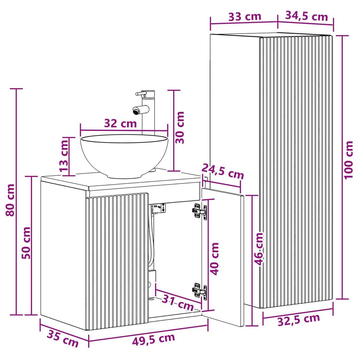 vidaXL Badkamermeubel Set 2 st Wit 33 x 34,5 x 100 cm Bewerkt hout