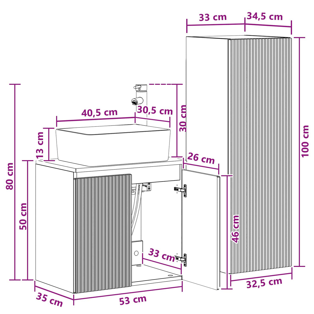 vidaXL Badkamermeubel Set 2 st Wit 33 x 34,5 x 100 cm Bewerkt hout