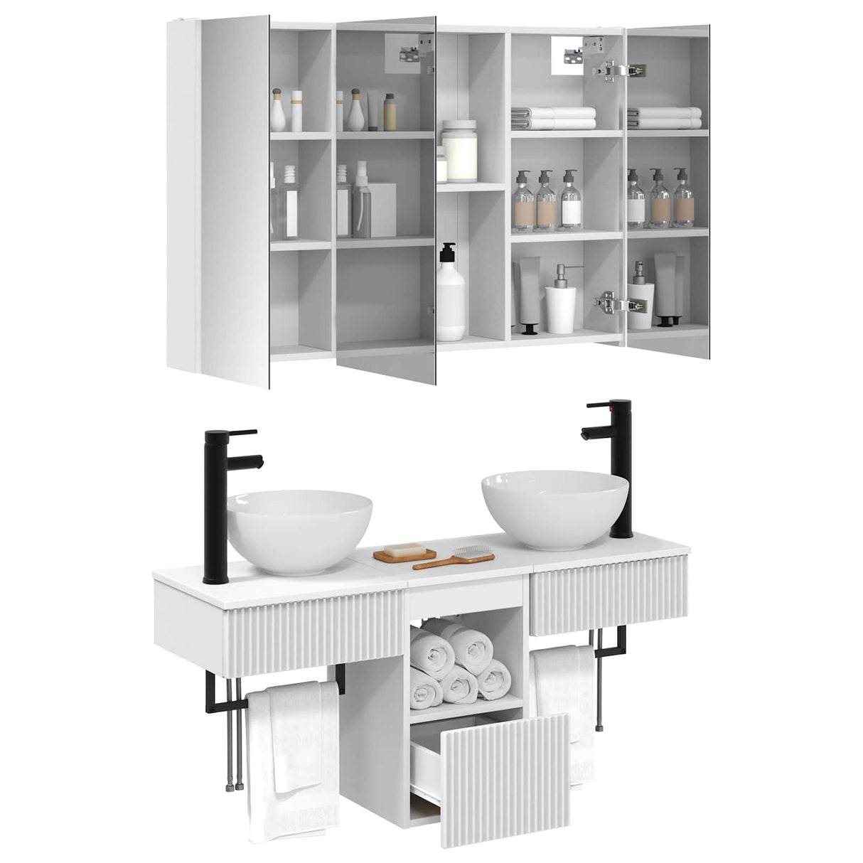 vidaXL Badkamerkast set 4 pcs Wit 103,5 x 15,5 x 70 cm Bewerkt hout