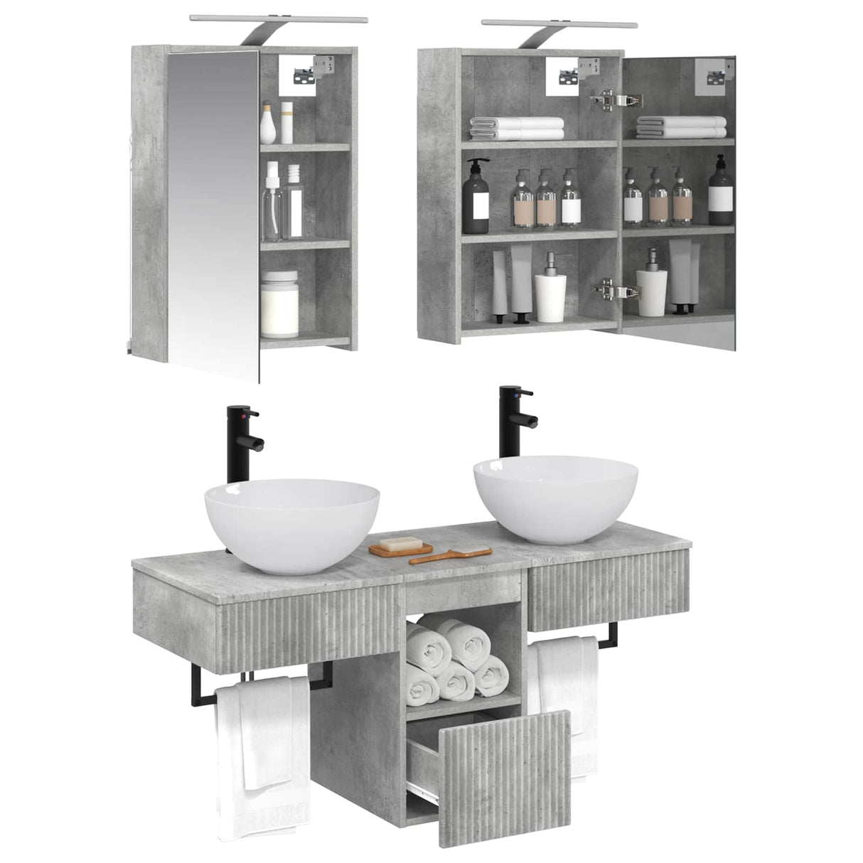 vidaXL Bathroom Cabinet Set 5 Pieces Concrete Grey Engineered Wood