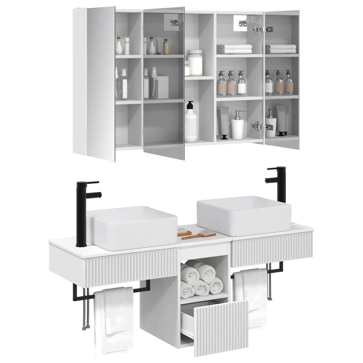 vidaXL Bathroom Cabinet Set 4 pcs White 103.5 x 15.5 x 70 cm Engineered Wood