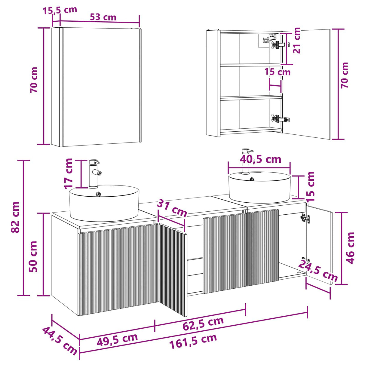 vidaXL Badkamerkast set 5 pcs Wit Bewerkt hout