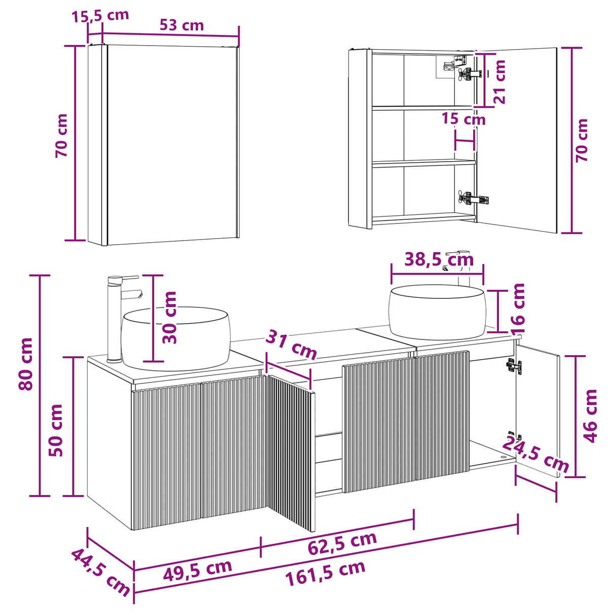 vidaXL Badkamerkast set 5 pcs Wit Bewerkt hout