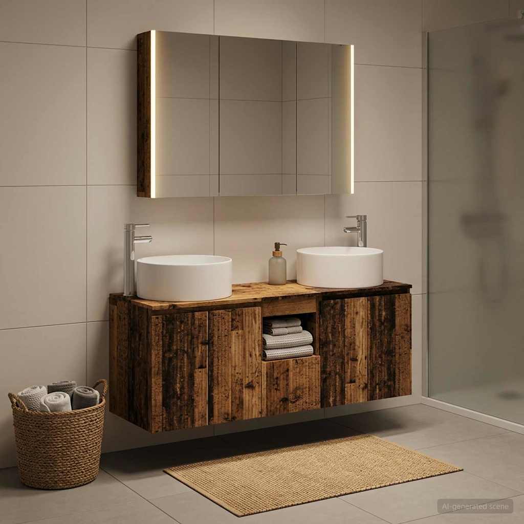 vidaXL Badkamerkast set 4 st Oud hout Bewerkt hout