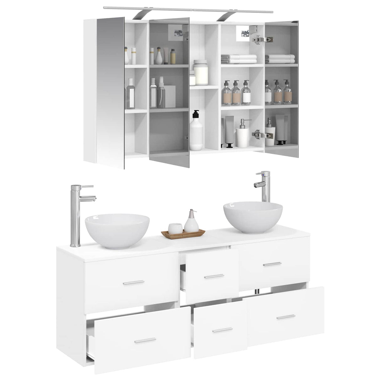 vidaXL Badkamermeubel Set 4 pcs Wit Bewerkt hout en glas