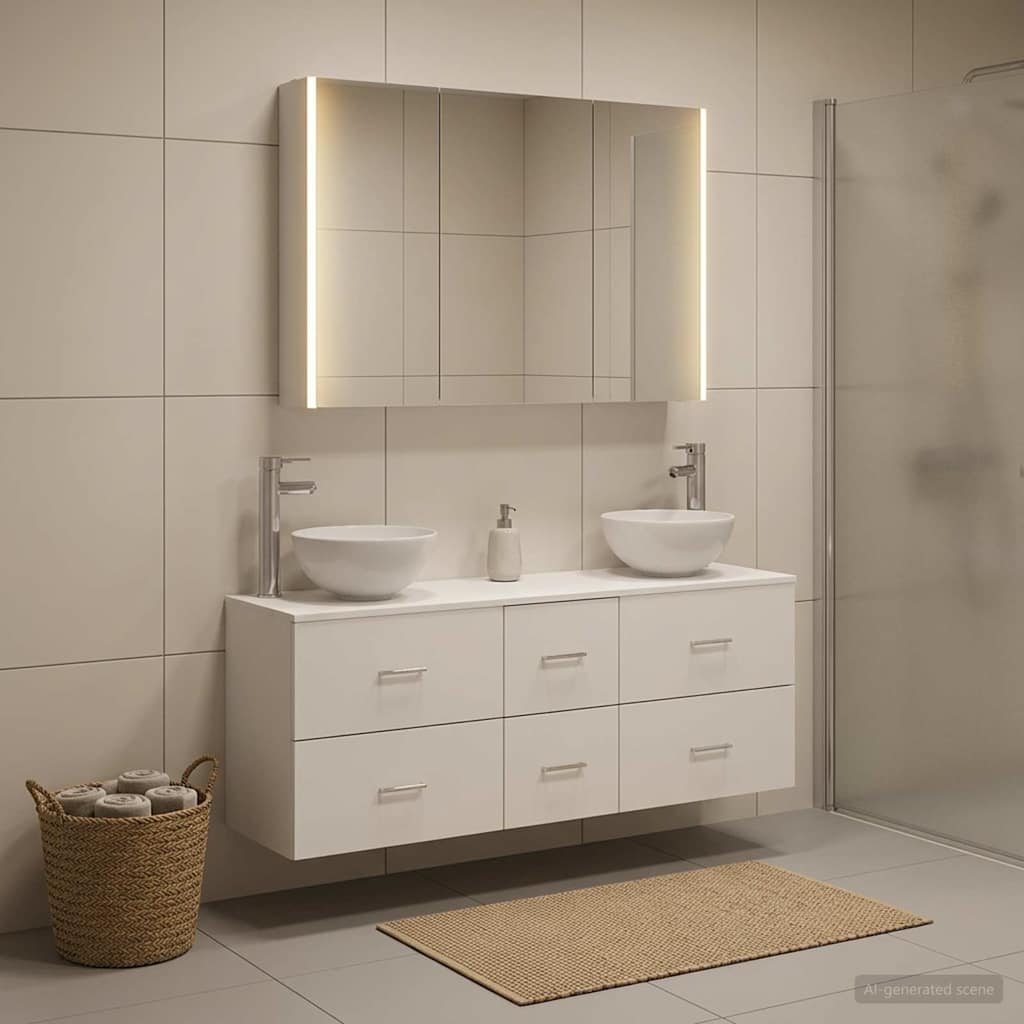 vidaXL Badkamermeubel Set 4 st Wit Bewerkt hout en glas