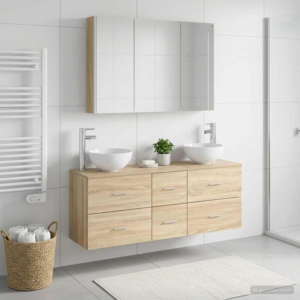 vidaXL Badkamermeubel Set 4 st Wit Bewerkt hout en glas