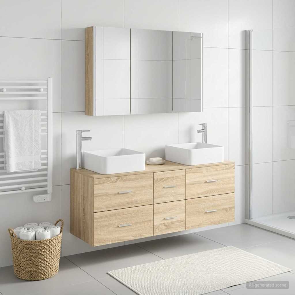 vidaXL Badkamermeubel Set 4 st Sonoma Eiken Bewerkt hout en glas