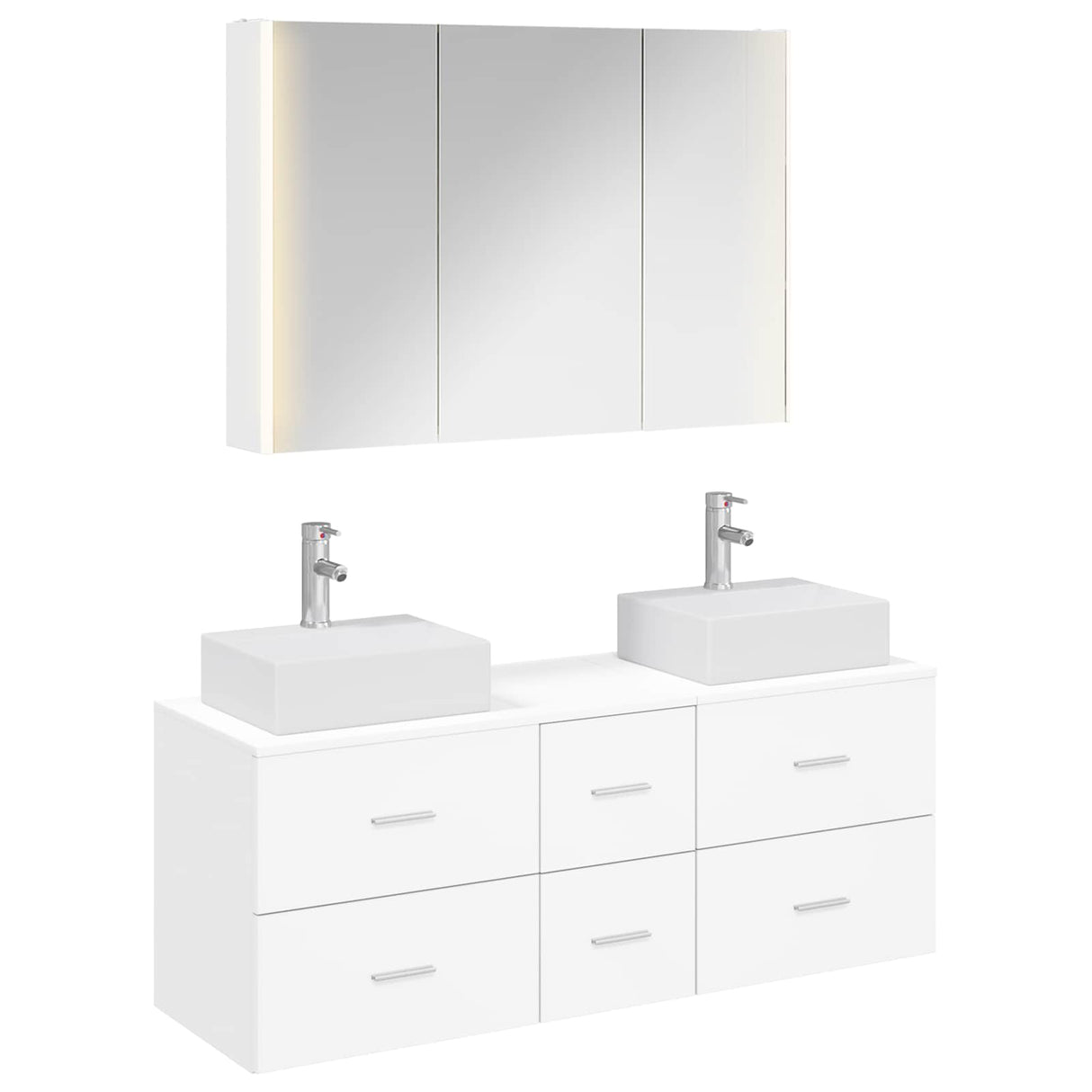 vidaXL Badkamermeubel Set 4 st Wit Bewerkt hout en glas