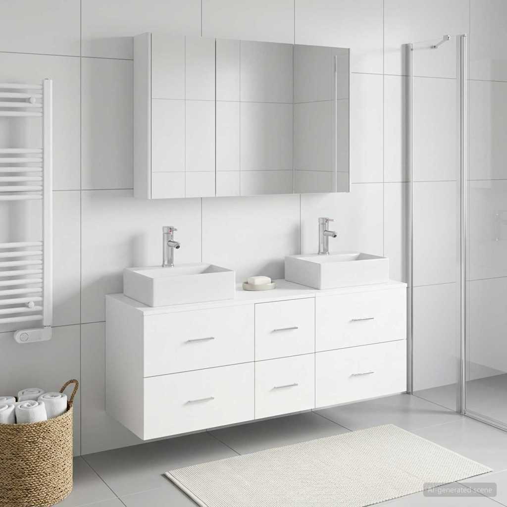 vidaXL Badkamermeubel Set 4 st Wit Bewerkt hout en glas
