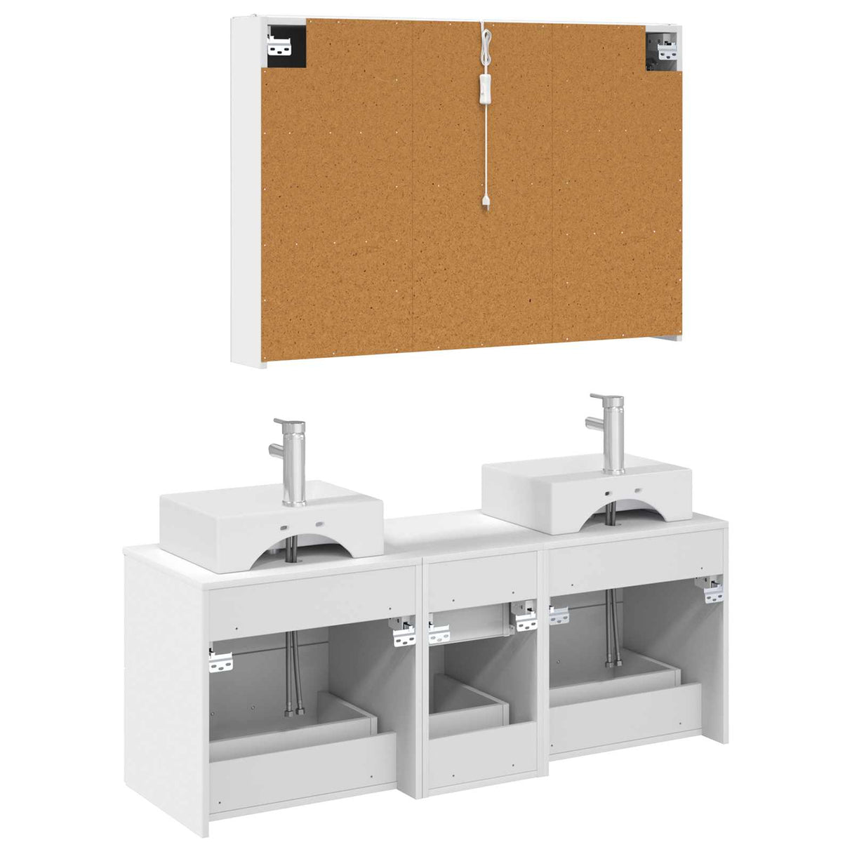 vidaXL Badkamermeubel Set 4 st Wit Bewerkt hout en glas
