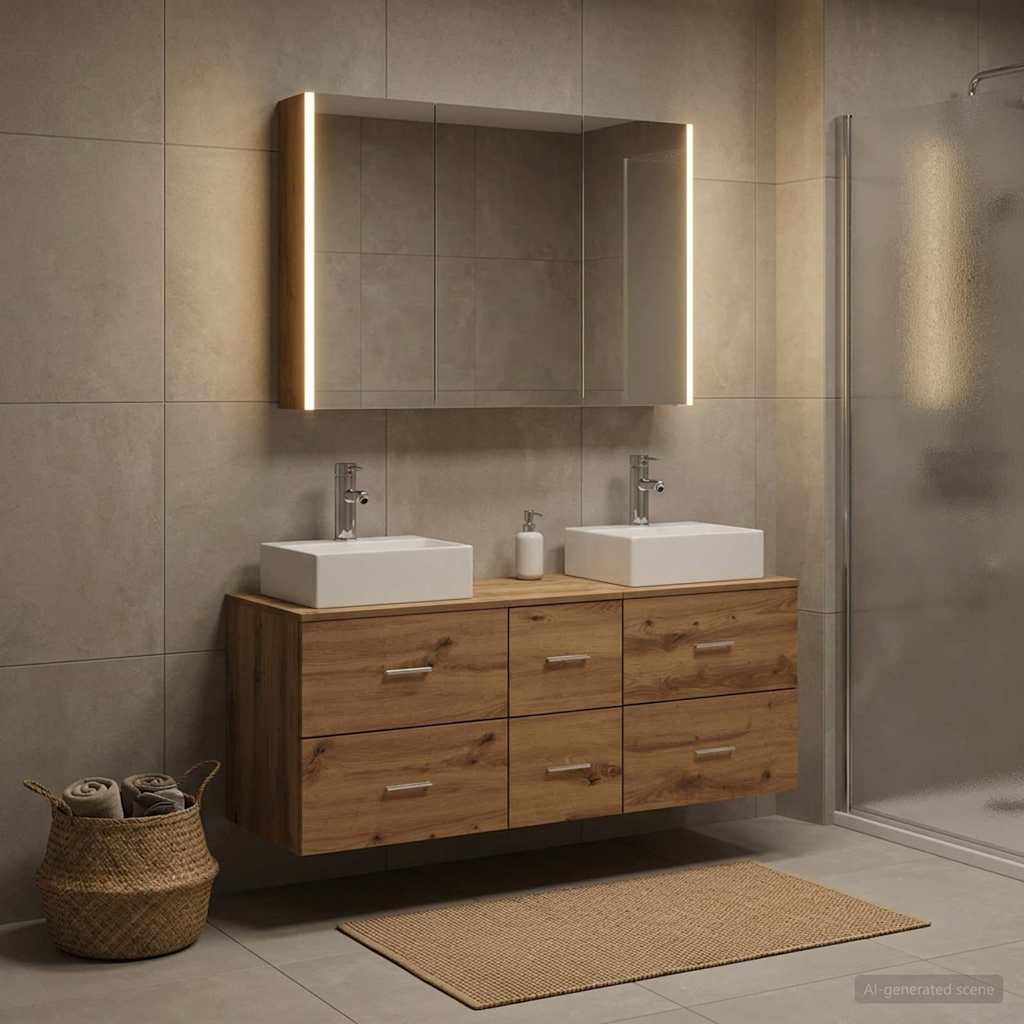 vidaXL Badkamermeubel Set 4 st Wit Bewerkt hout en glas