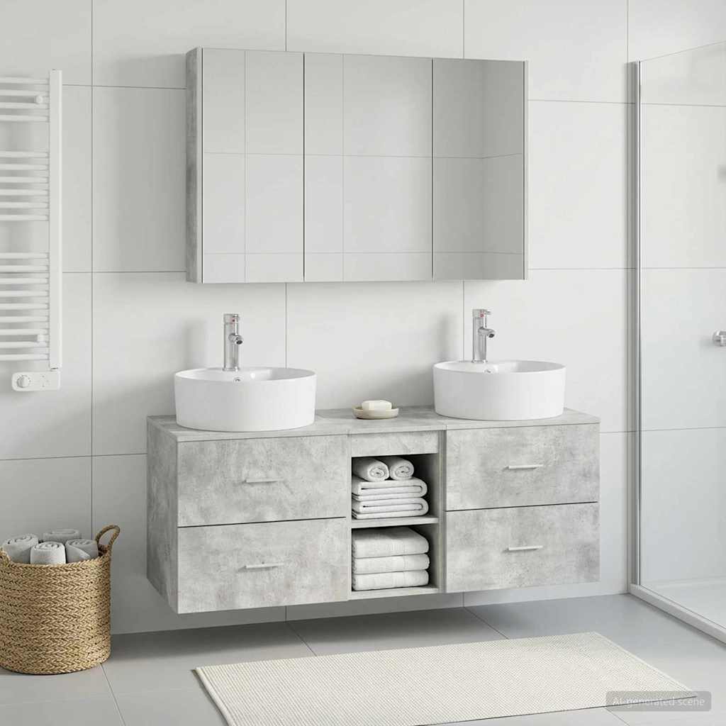 vidaXL Bathroom Furniture Set 4 pcs Concrete Grey Engineered Wood and Glass