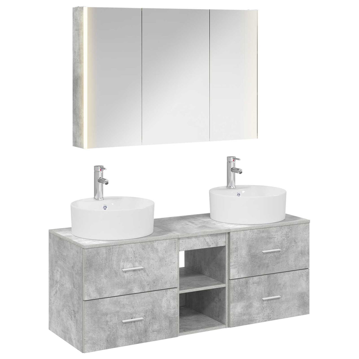 vidaXL Bathroom Furniture Set 4 pcs Concrete Grey Engineered Wood and Glass
