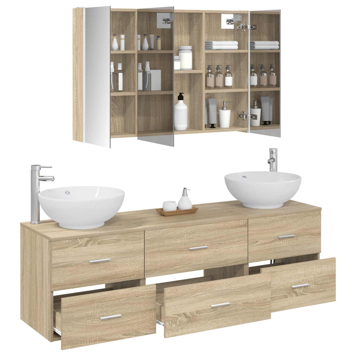 vidaXL Badkamermeubel Set 4 st Sonoma Eiken Bewerkt hout en glas