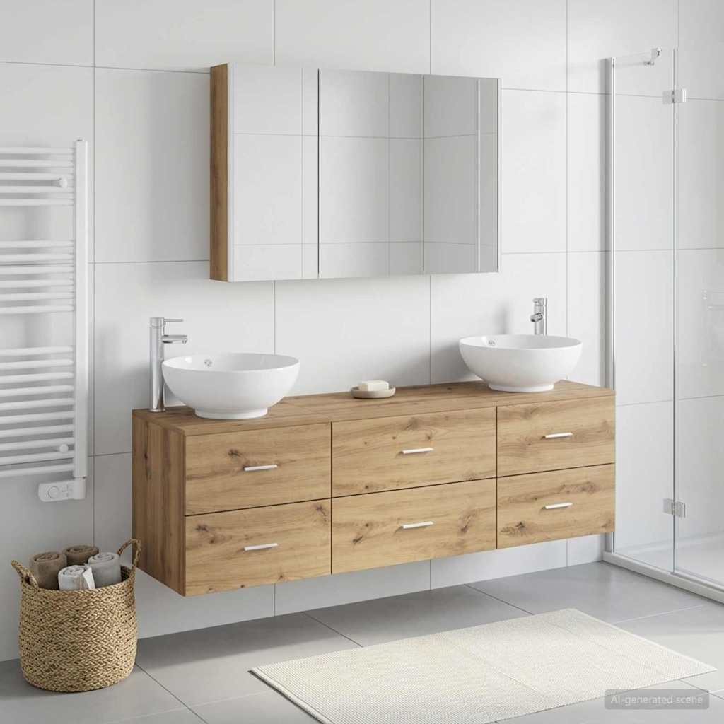 vidaXL Badkamermeubel Set 4 st Sonoma Eiken Bewerkt hout en glas