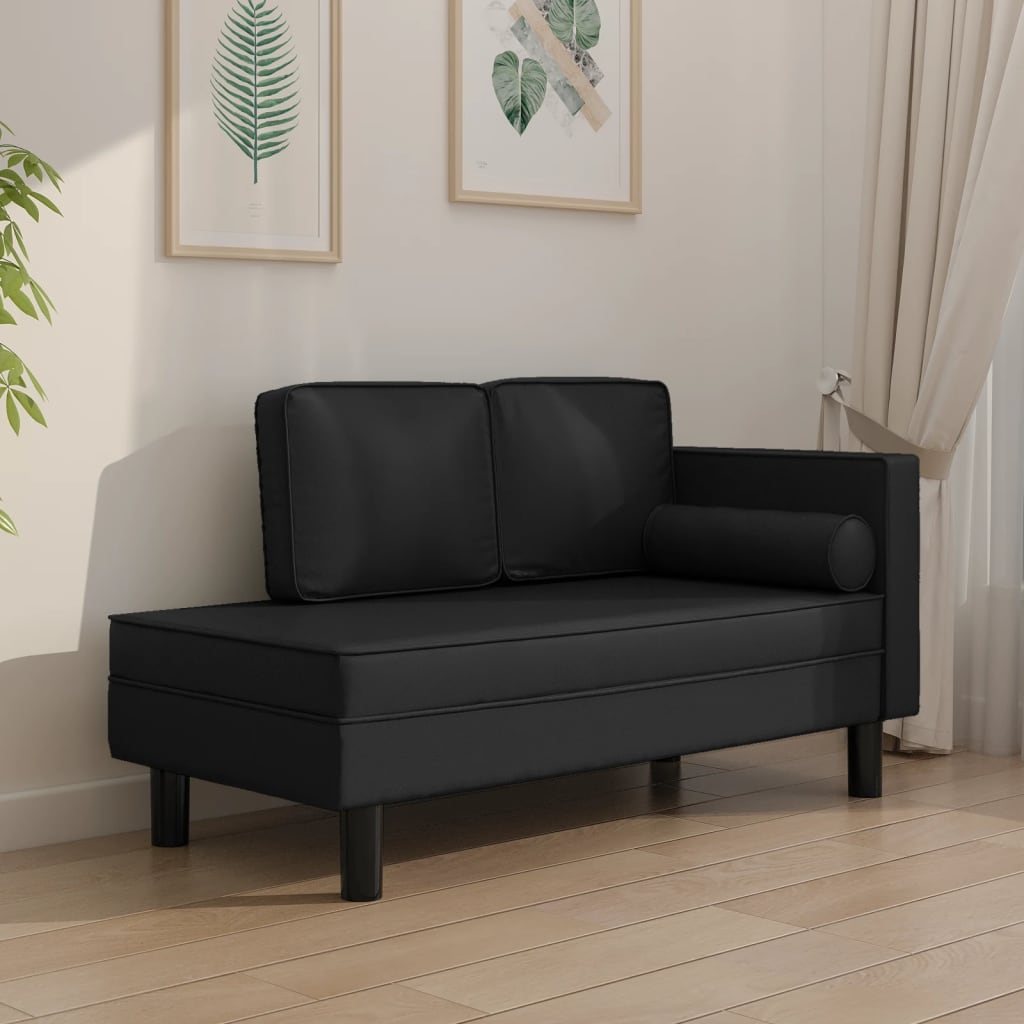 vidaXL Chaise longue met kussens en bolster kunstleer zwart