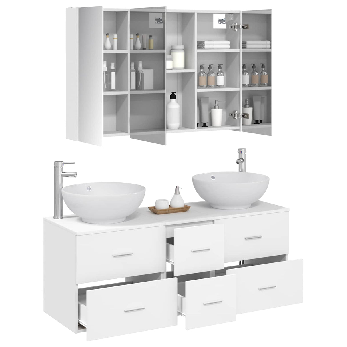vidaXL Bathroom Furniture Set 4 pcs White Engineered Wood and Glass