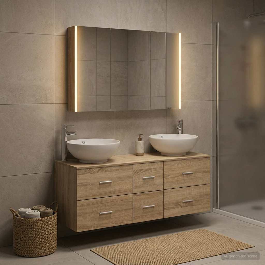 vidaXL Bathroom Furniture Set 4 pcs White Engineered Wood and Glass