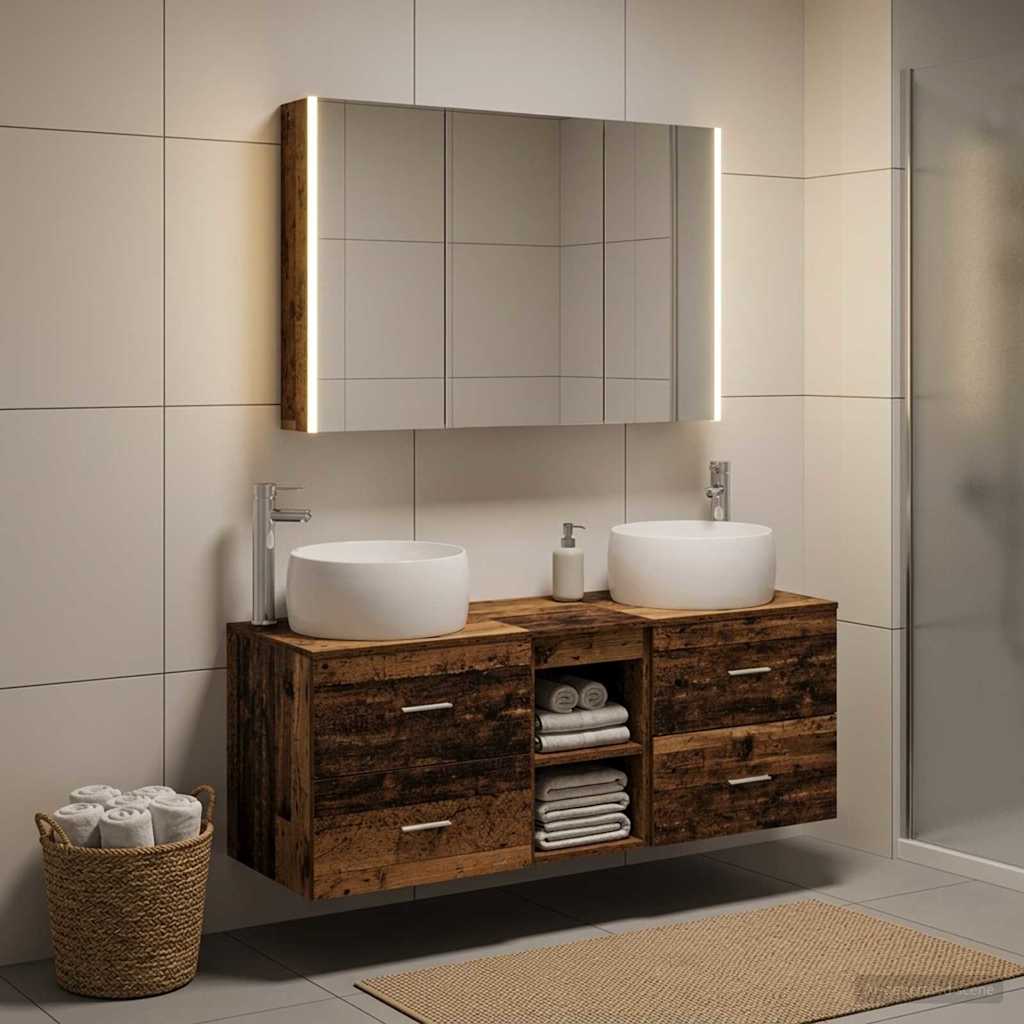 vidaXL Badkamermeubel Set 4 st Oud hout Bewerkt hout en glas