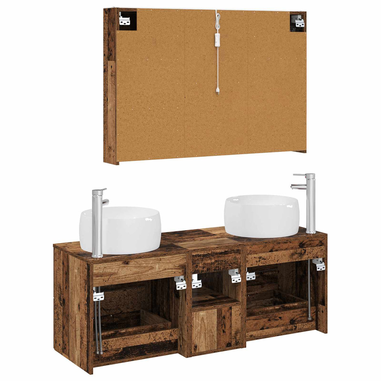 vidaXL Badkamermeubel Set 4 st Oud hout Bewerkt hout en glas