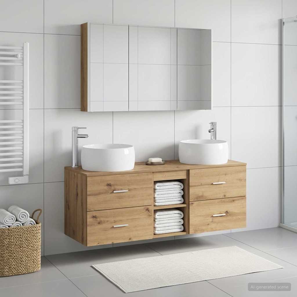vidaXL Badkamermeubel Set 4 st Oud hout Bewerkt hout en glas