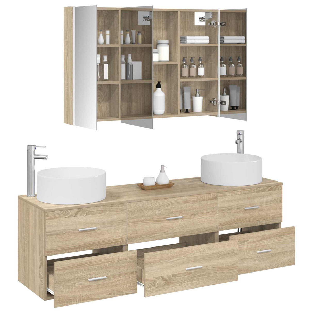 vidaXL Badkamermeubel Set 4 st Sonoma Eiken Bewerkt hout en glas