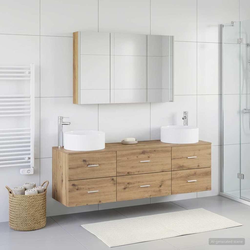 vidaXL Badkamermeubel Set 4 st Sonoma Eiken Bewerkt hout en glas