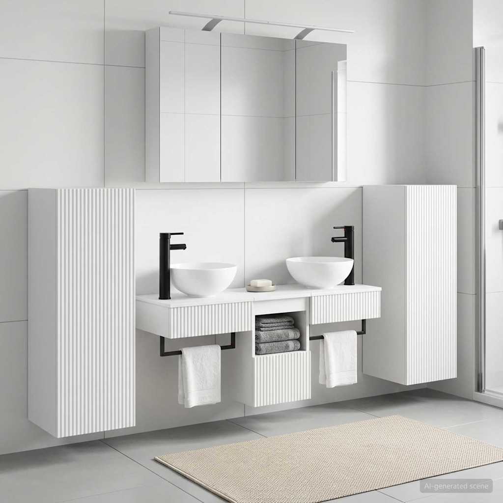 vidaXL Bathroom Furniture Set with Storage 6 pcs White Engineered Wood and Glass