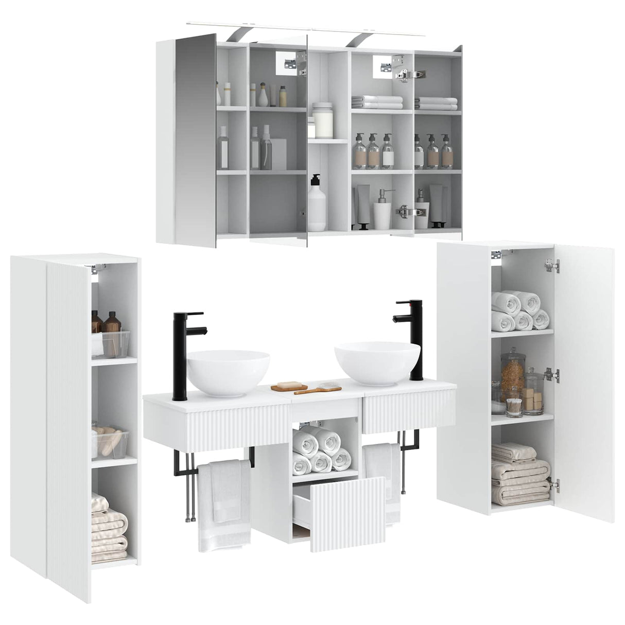 vidaXL Bathroom Furniture Set with Storage 6 pcs White Engineered Wood and Glass