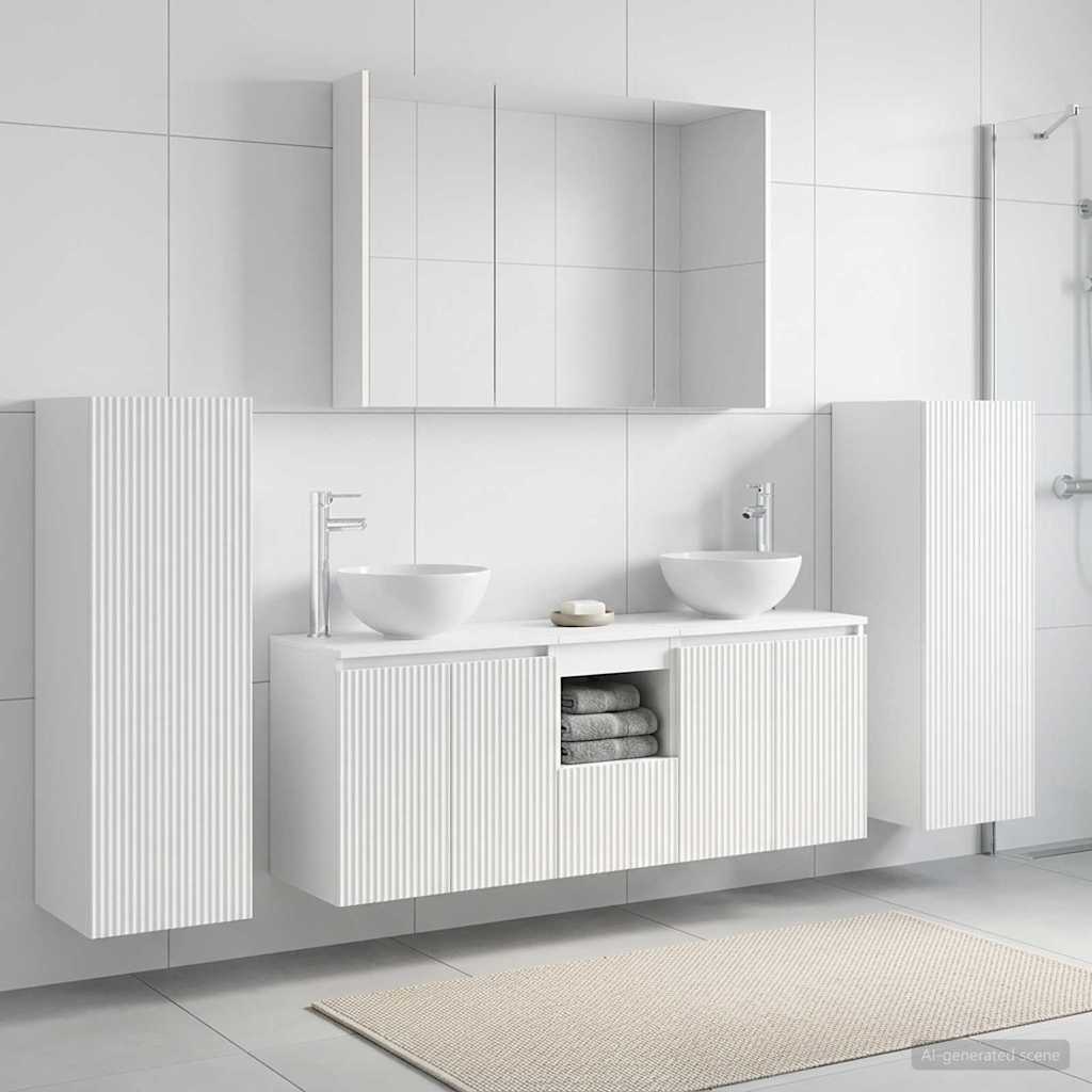vidaXL Badkamermeubel Set 6 st Wit Bewerkt hout en glas