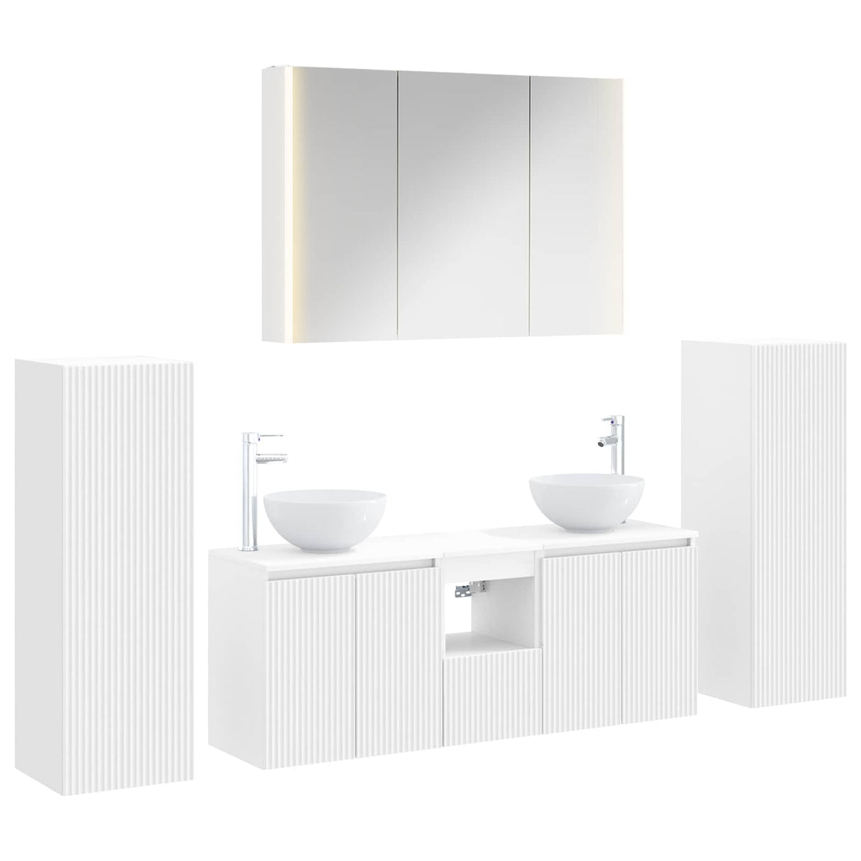 vidaXL Badkamermeubel Set 6 st Wit Bewerkt hout en glas