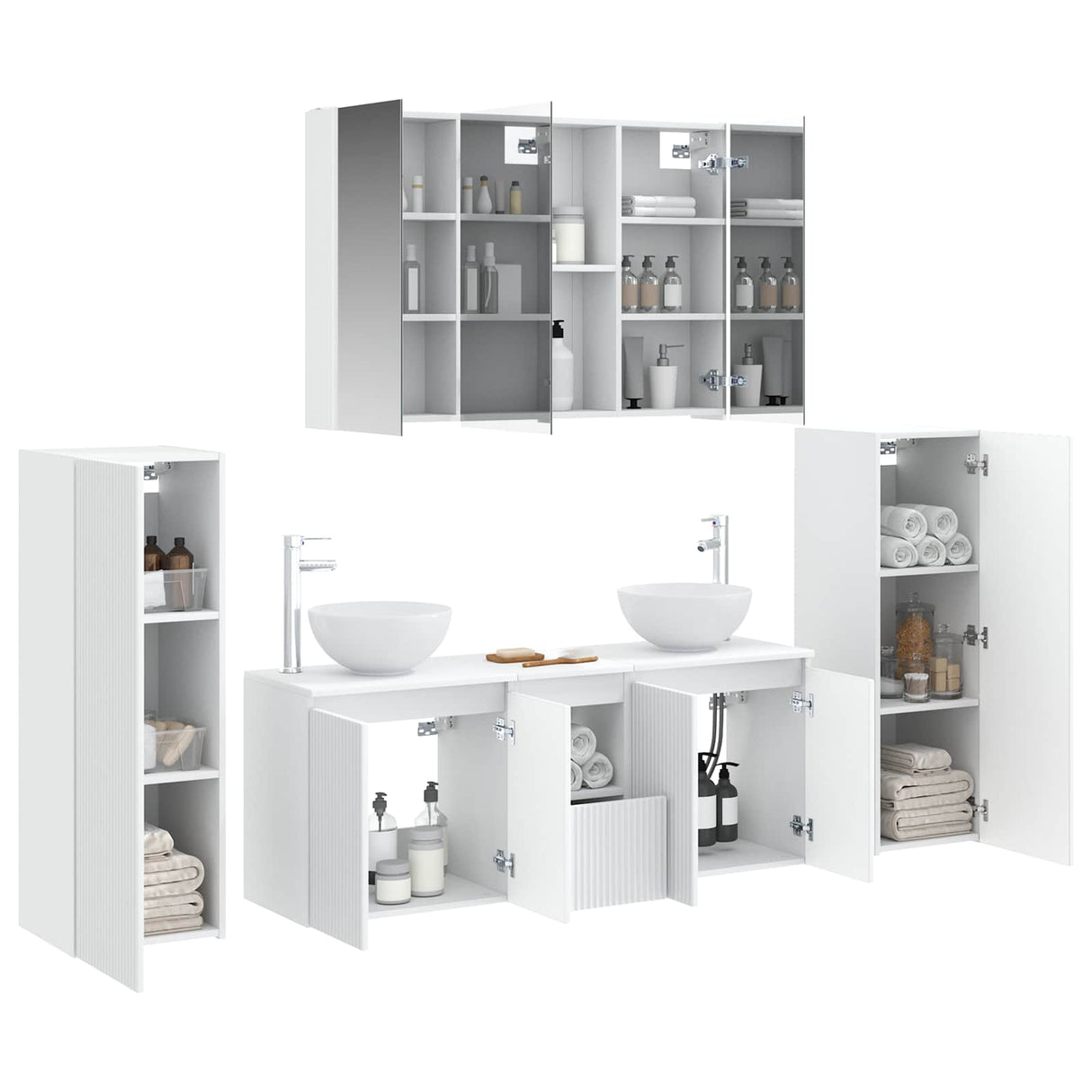 vidaXL Badkamermeubel Set 6 st Wit Bewerkt hout en glas