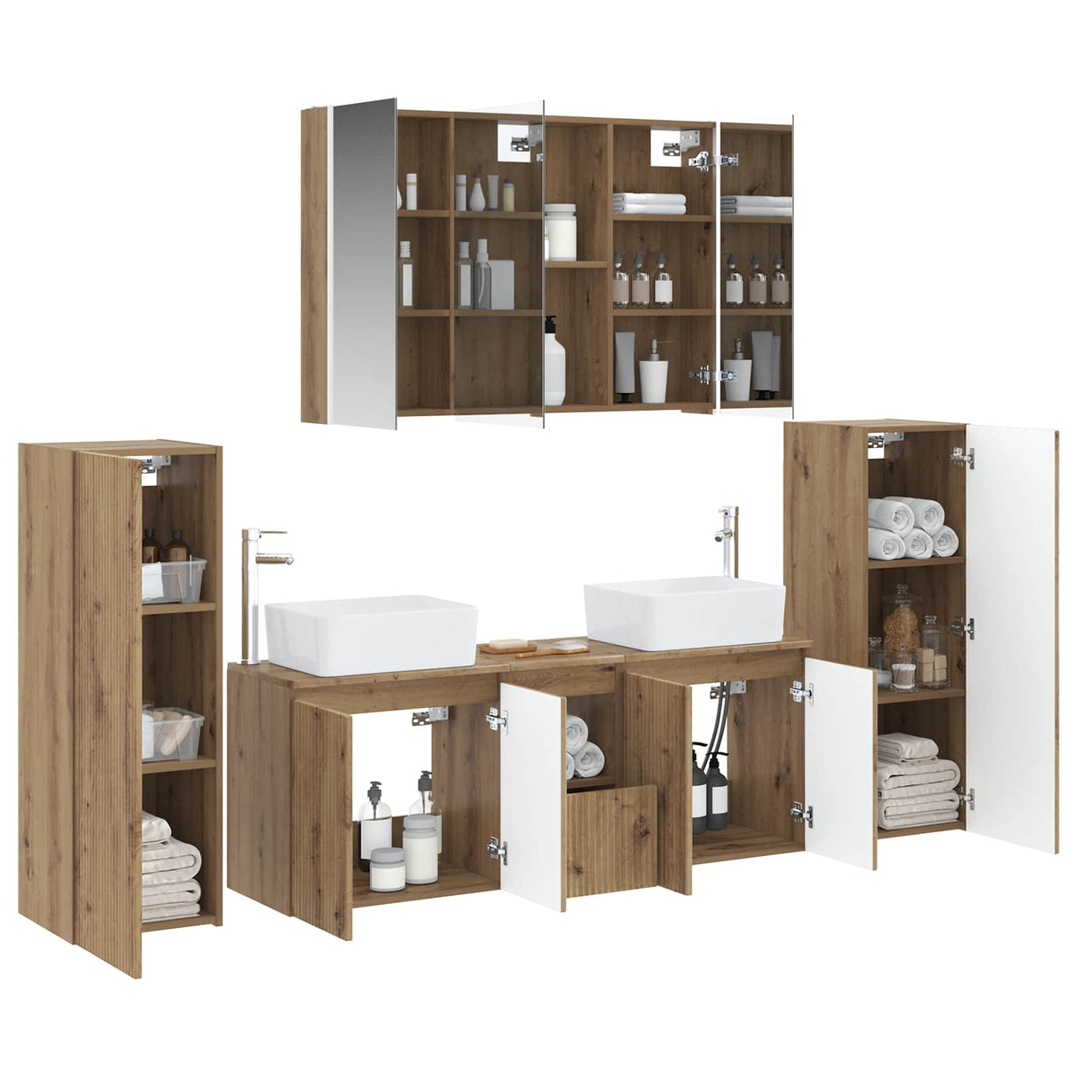 vidaXL Bathroom Furniture Set 6 Pieces Artisanal Oak Engineered Wood and Glass