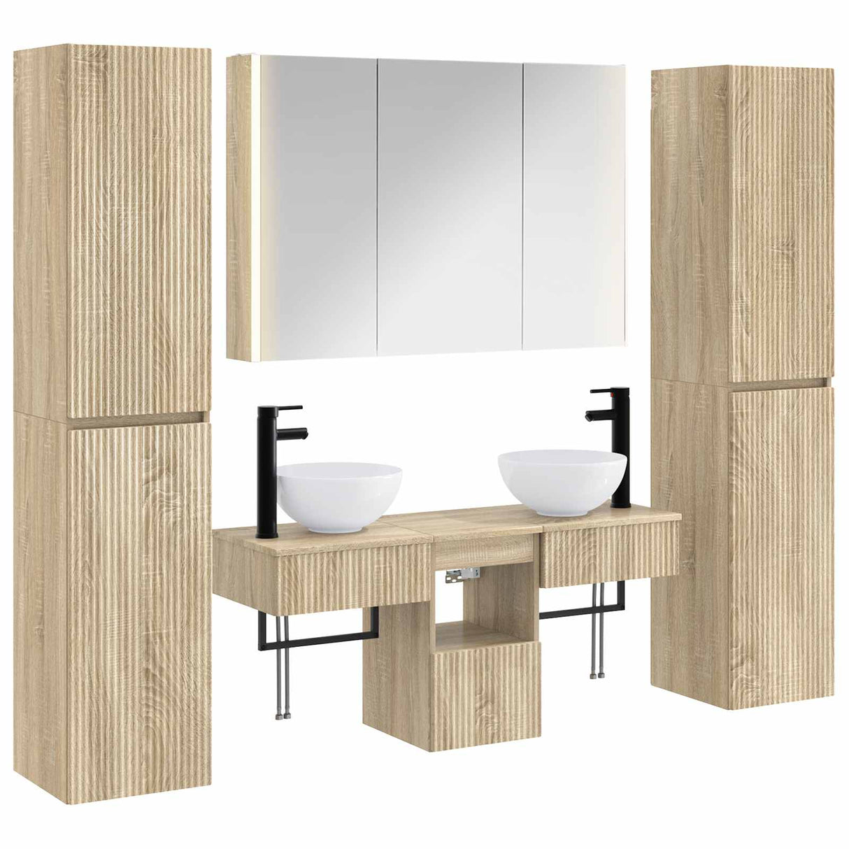 vidaXL Badkamermeubel Set 6 st Sonoma Eiken Bewerkt hout en glas